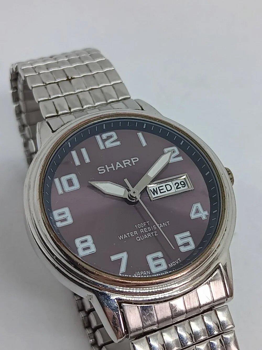 VINTAGE 1990s Sharp SHP5215 Mens 38mm Silver Tone Japanese Quartz Day/Date Watch